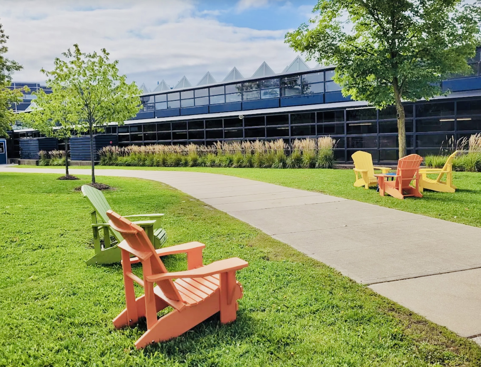 Outdoor benches outside AA building